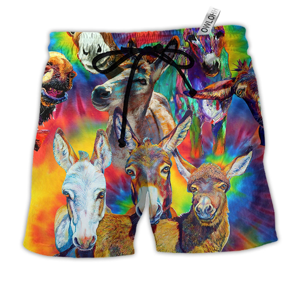 Donkey Animals Love Color Always Smile Hawaiian Beach Shorts For Resort Trips And Warm Weather Style