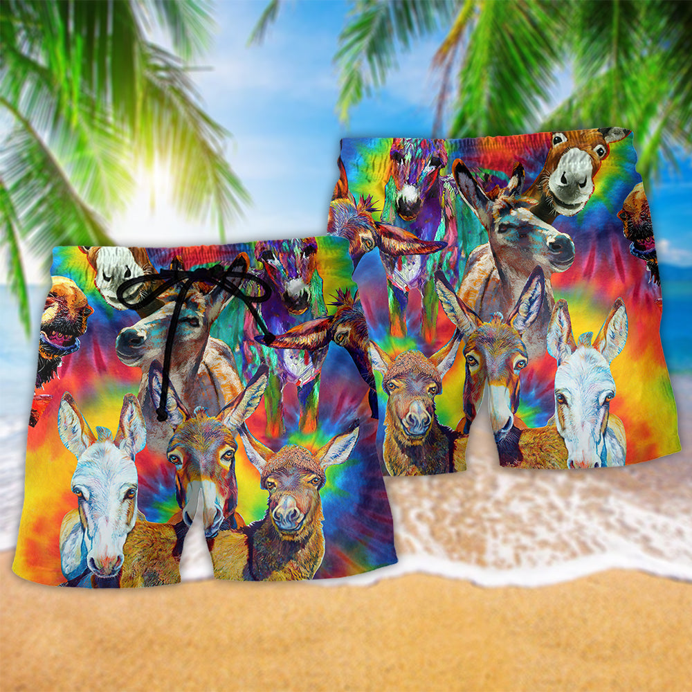 Donkey Colorful Smile Beach Shorts Pattern Detail For Casual Outings And Vacation Ready Style