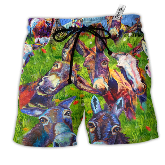 Donkey Be Smart Be Badass Animals Hawaiian Print Beach Shorts For Vacation Travel And Relaxed Outdoor Comfort
