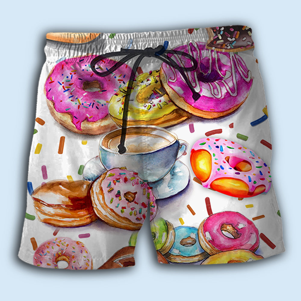Donut Lover Colorful Fun Beach Shorts Pattern View For Vacation Travel And Outdoor Fun