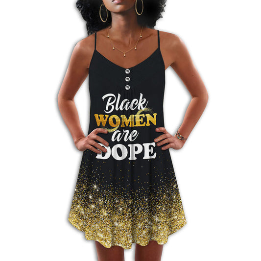 Black Are Dope V-Neck Sleeveless Cami Dress For Festivals And Relaxed Warm Weather Style