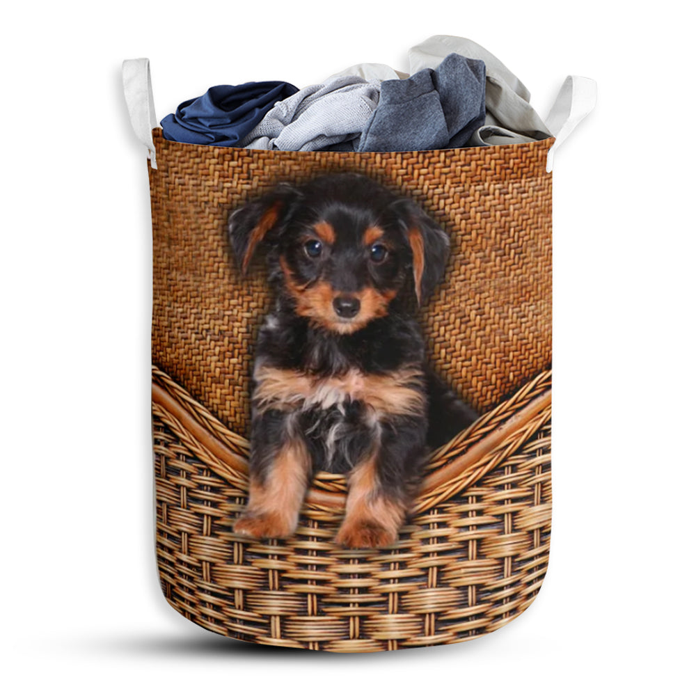 Dorkie Dog Rattanteaxture Laundry Basket For Bathroom Bedroom Storage