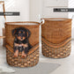 Dorkie Dog Rattanteaxture Laundry Basket For Room Home Organizer