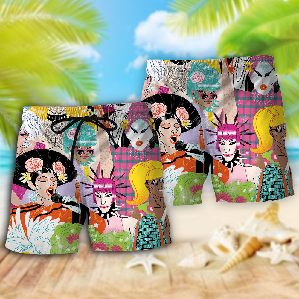 Drag Performer Singing Stage Beach Shorts Design View For Poolside Relaxation And Holiday Trips