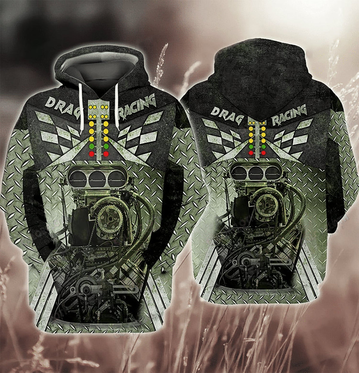 Green Drag Racing Hoodie For Casual Activities Seasonal Outings And Gift Ideas