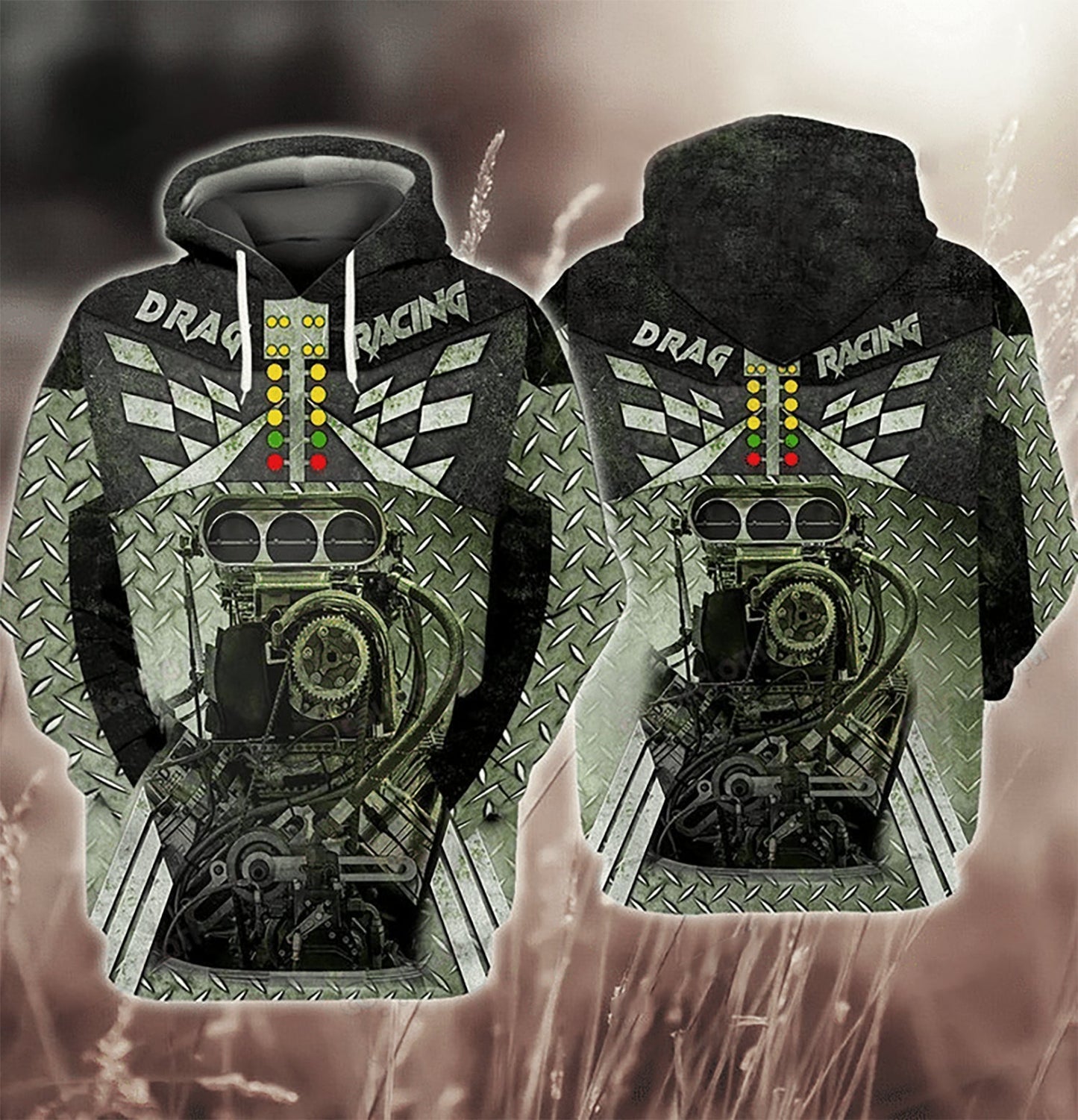 Green Drag Racing Hoodie For Casual Activities Seasonal Outings And Gift Ideas