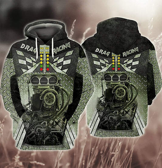 Green Drag Racing Hoodie For Casual Activities Seasonal Outings And Gift Ideas