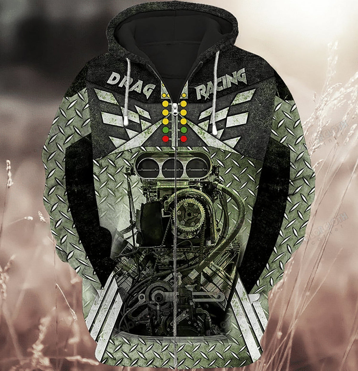 Green Drag Racing Hoodie For Casual Activities Seasonal Outings And Gift Ideas