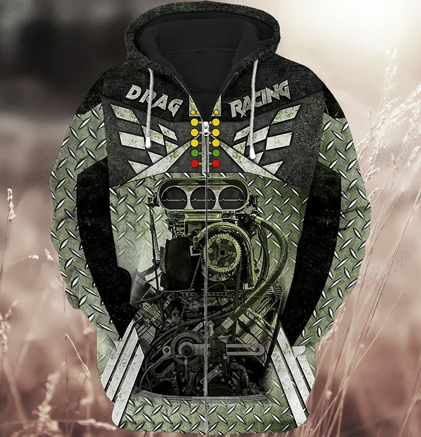 Green Drag Racing Hoodie For Casual Activities Seasonal Outings And Gift Ideas