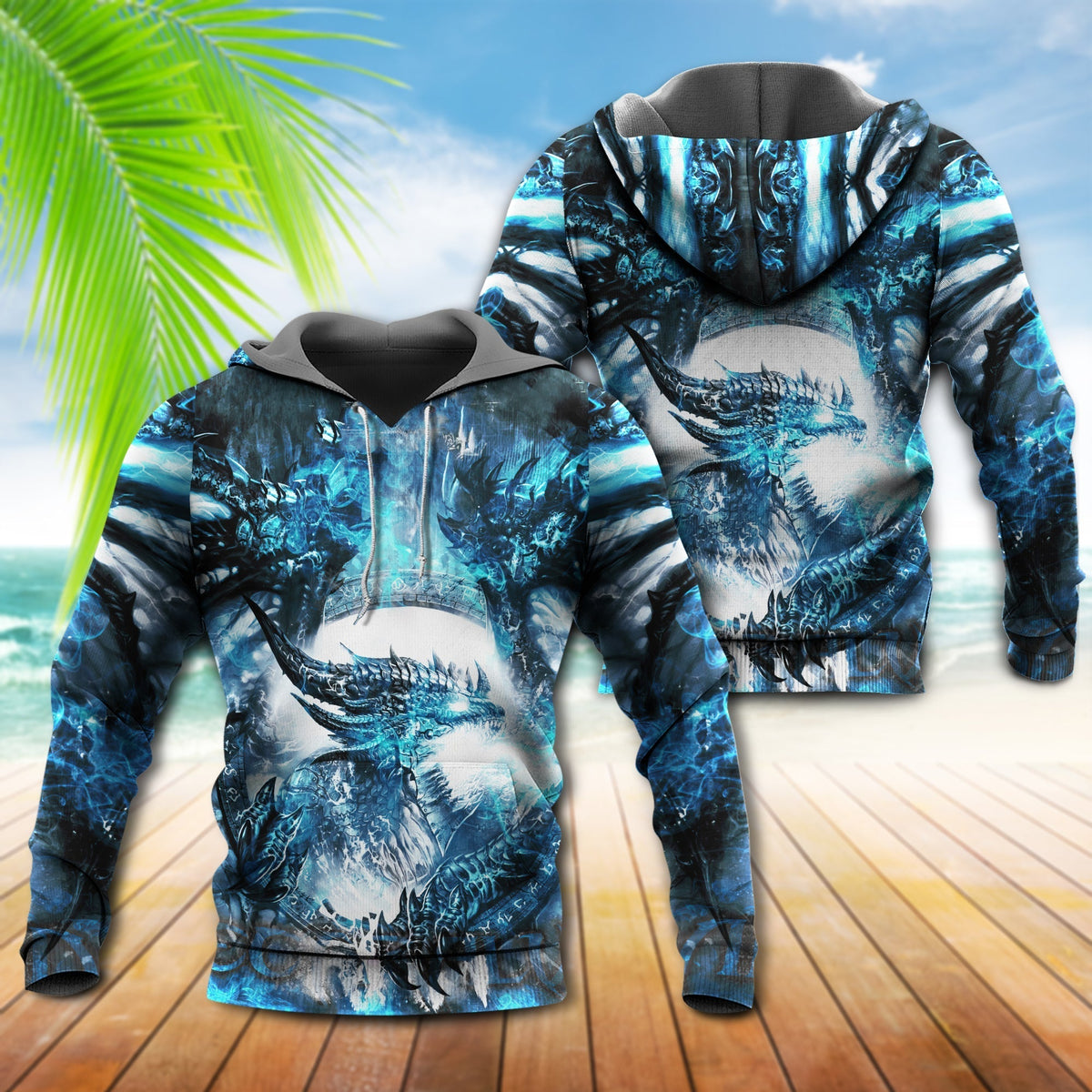 Blue Fantasy Viking Dragon Hoodie For Bold Casual Wear Seasonal Trips And Myth Inspired Gifting