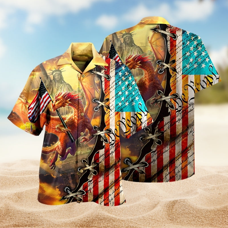 American Dragon Hawaiian Shirt For Outdoor Event, Warm Weather Outing, And Coastal Casual Wear