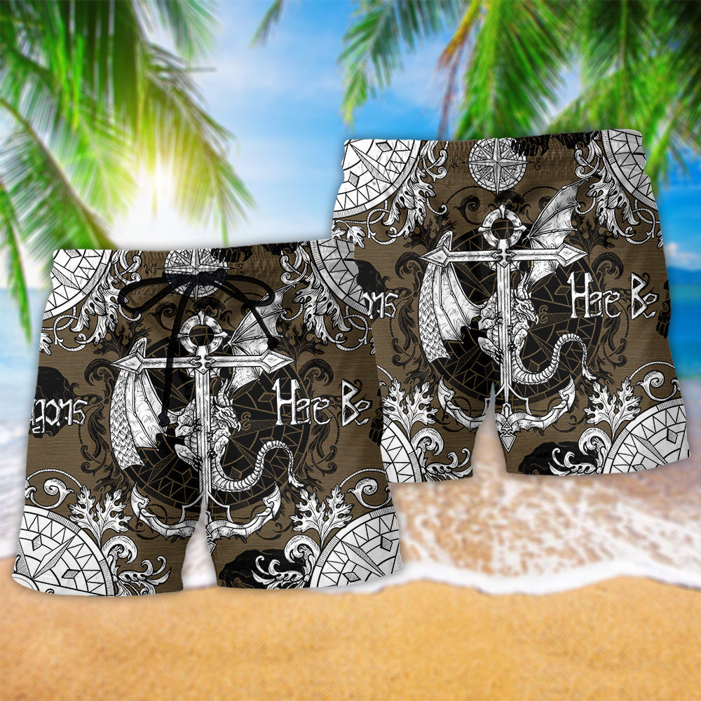 Vintage Ocean Dragon Beach Shorts Pattern Detail For Resort Wear And Weekend Casual Style