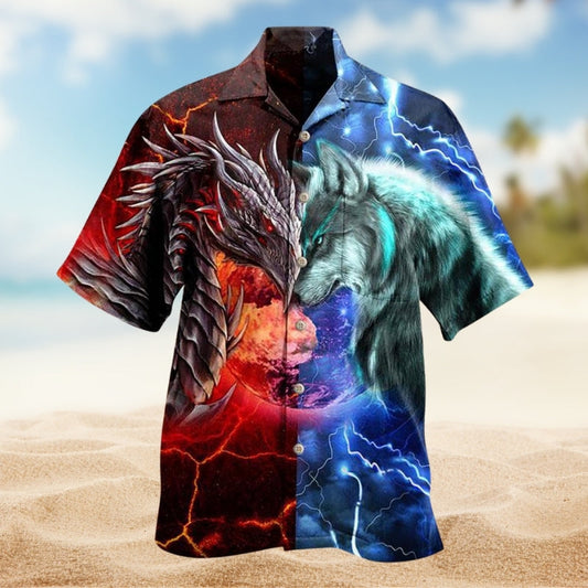 Dragon Wolf Hawaiian Shirt For Island Vacations, Resort Wear, And Relaxed Seasonal Style