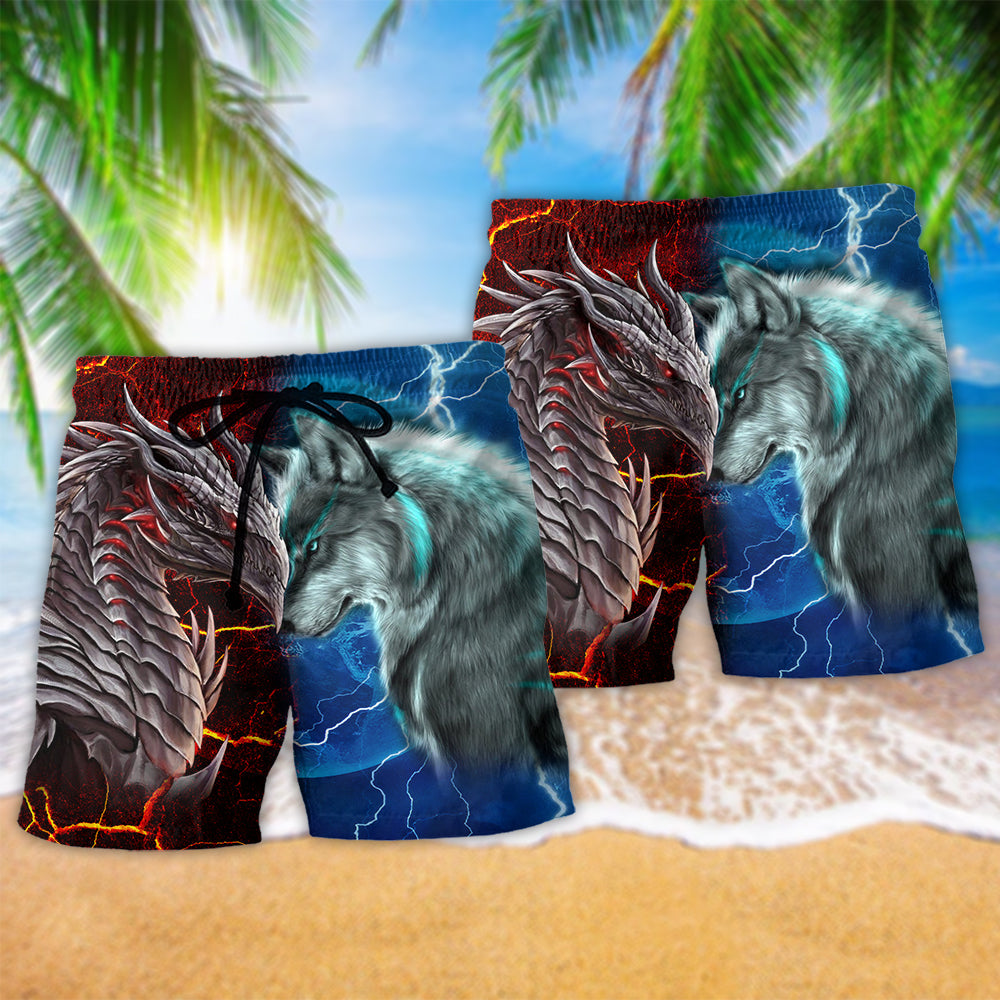 Dragon And Wolf Hot Beach Shorts For Fantasy Fans And Summer Vacation Style
