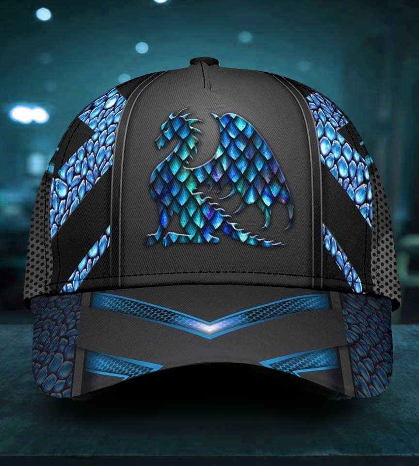 Dragon Blue Pattern Fantasy Classic Cap For Everyday Accessories Vacations And Outdoor Fun