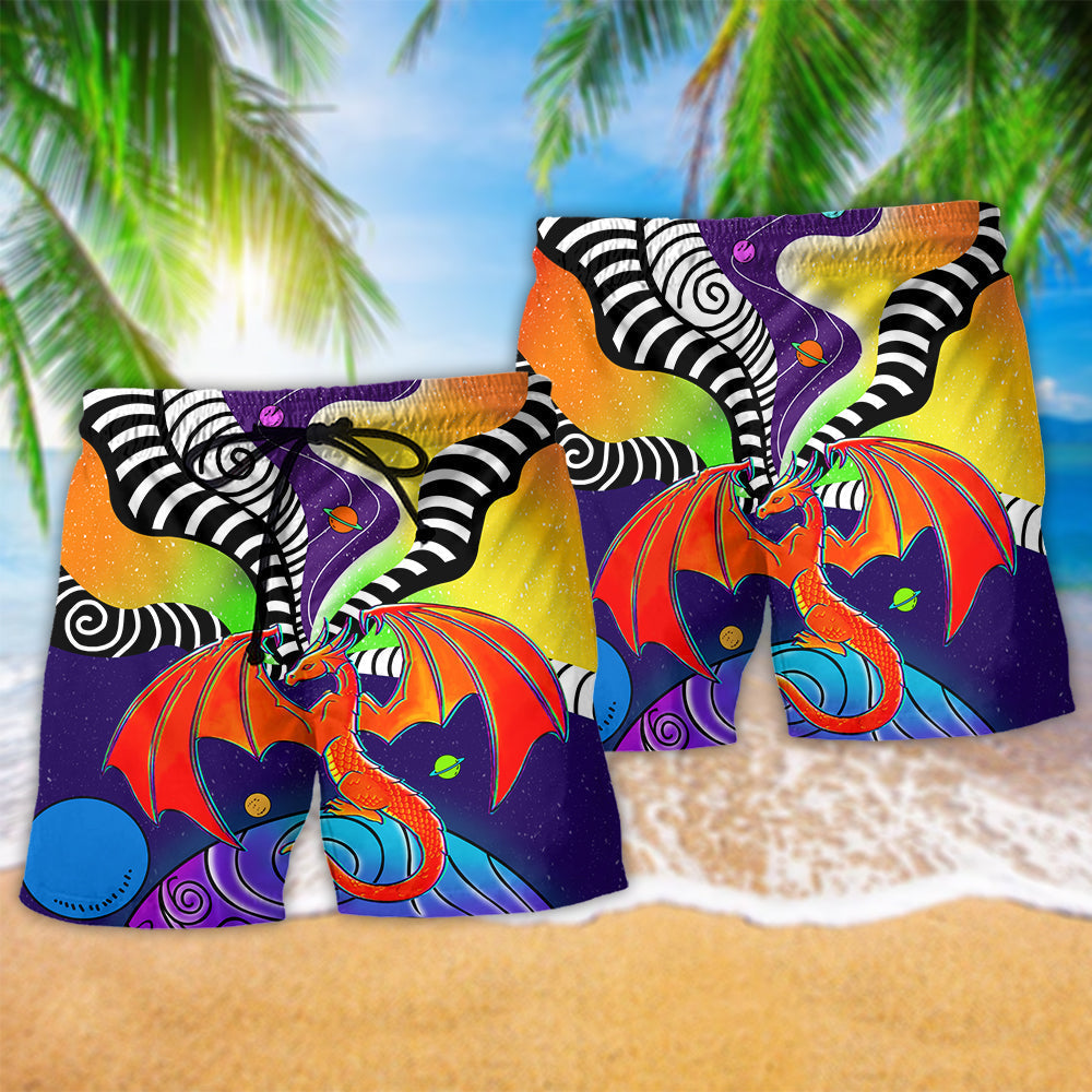 Galaxy Dragon Fantasy Beach Shorts Pattern Detail For Resort Wear And Thoughtful Gift Giving
