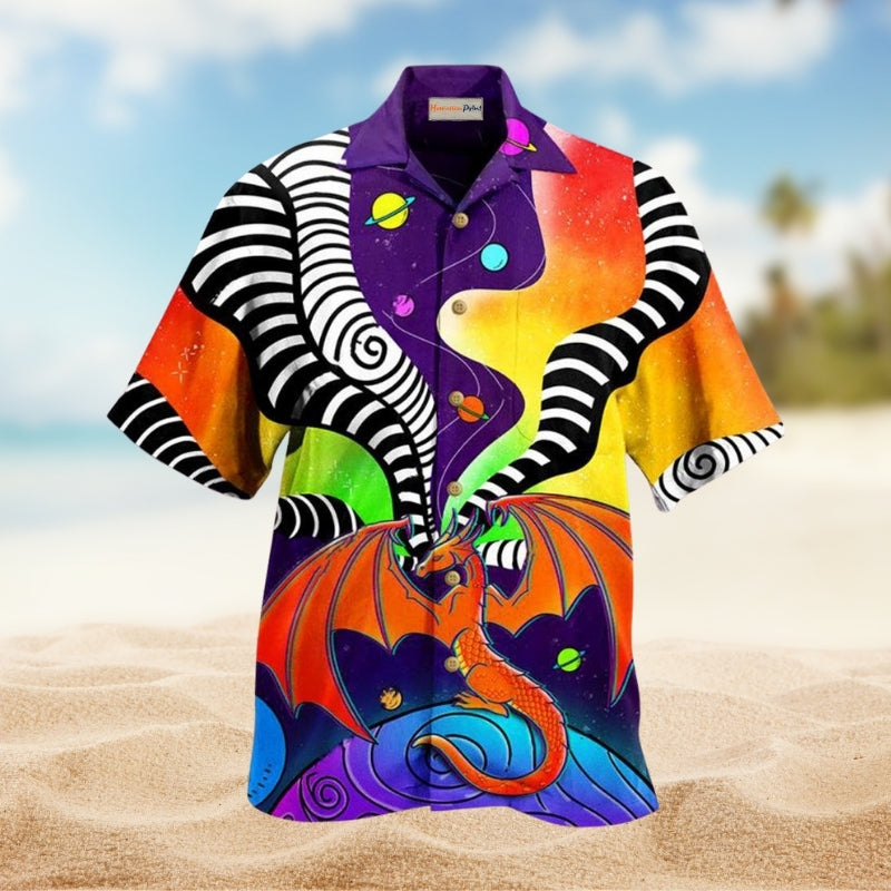 Colorful Galaxy Dragon Hawaiian Shirt For Mythic Art Lovers, Coastal Outings, And Thoughtful Gift Giving