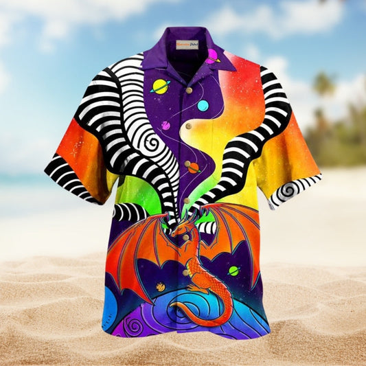 Colorful Galaxy Dragon Hawaiian Shirt For Mythic Art Lovers, Coastal Outings, And Thoughtful Gift Giving