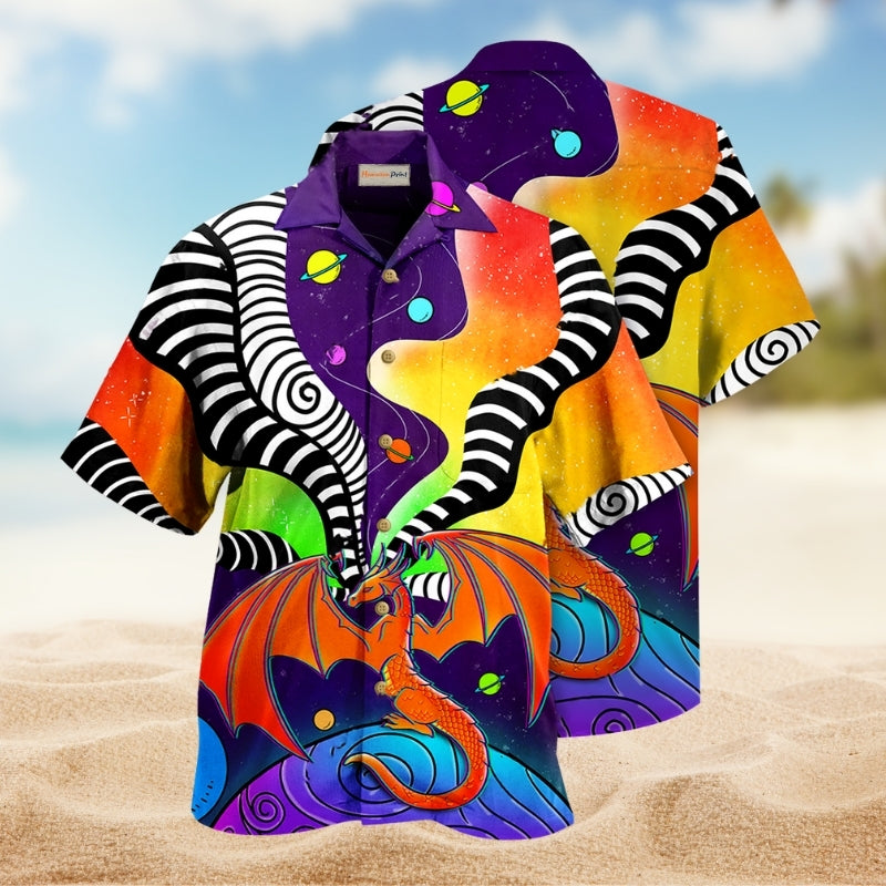 Colorful Galaxy Dragon Hawaiian Shirt For Mythic Art Lovers, Coastal Outings, And Thoughtful Gift Giving
