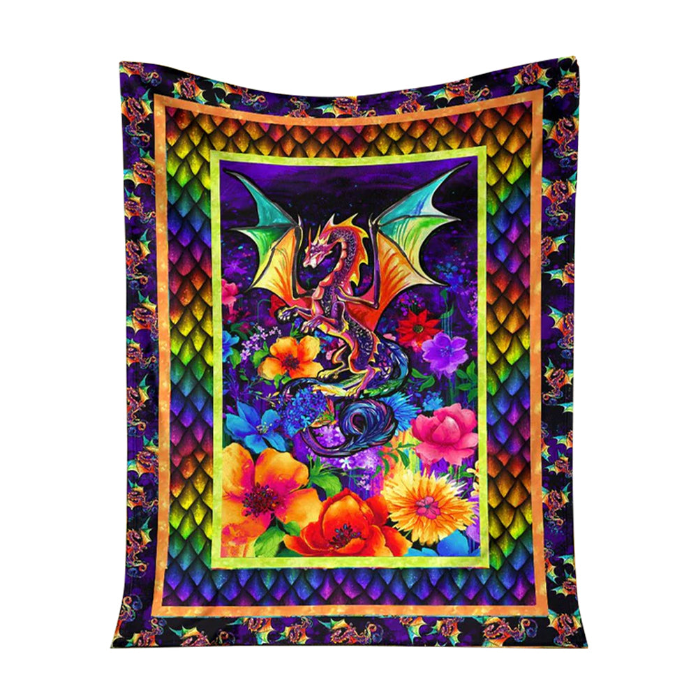 Dragon Colorful Floral Flannel Blanket For Cozy Bedroom Sofa Decor