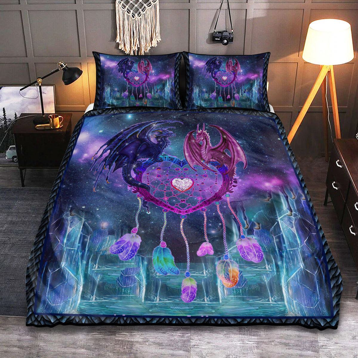 Dragon Couple Dreamcatcher Bedding Cover For Fantasy Bedroom Decor