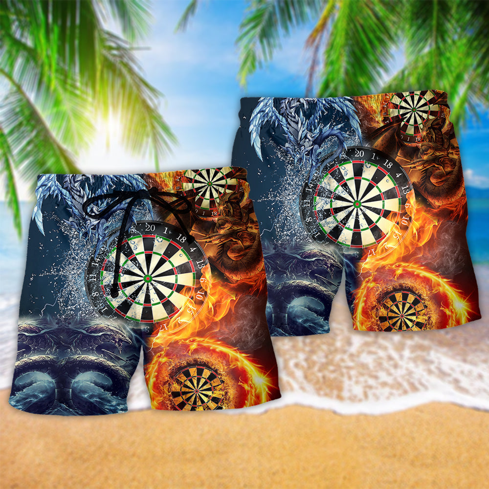 Fire Dragon Darts Beach Shorts Pattern Detail For Outdoor Activities And Laid Back Styling