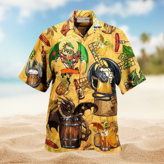 Dragon Drunkgon Loves Beer Hawaiian Shirt For Summer Events Artistic Themes And Relaxed Casual Style