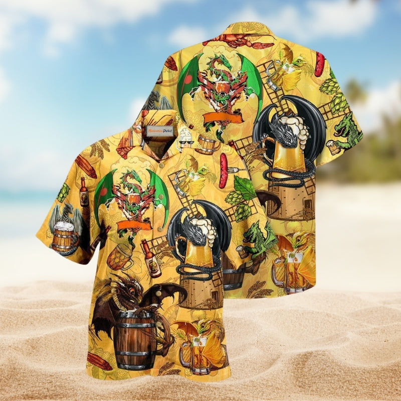 Dragon Drunkgon Loves Beer Hawaiian Shirt For Summer Events Artistic Themes And Relaxed Casual Style