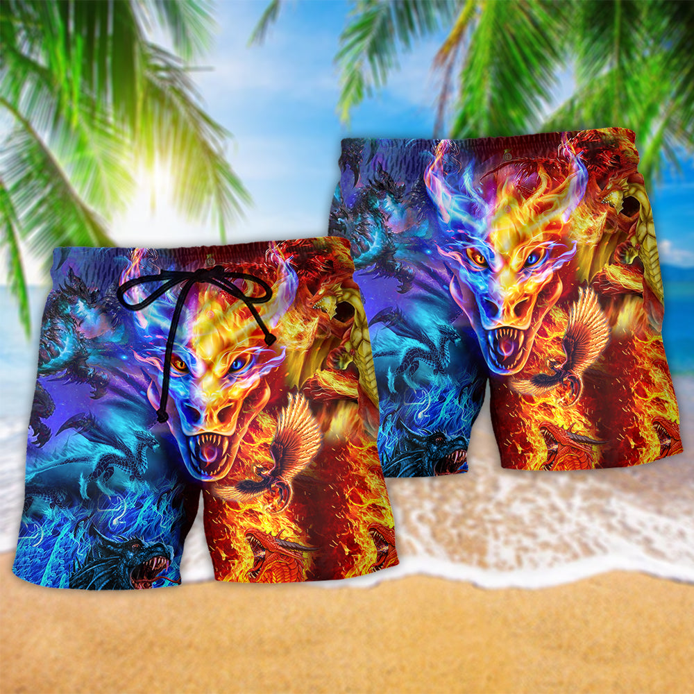 Dragon Fire And Water Fantasy Beach Shorts For Summer Vacation And Coastal Travel