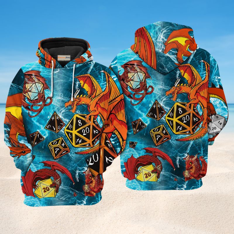 Fantasy Dragon Fire Dice Hoodie For Imaginative Adventures Casual Wear And Comfortable Layering