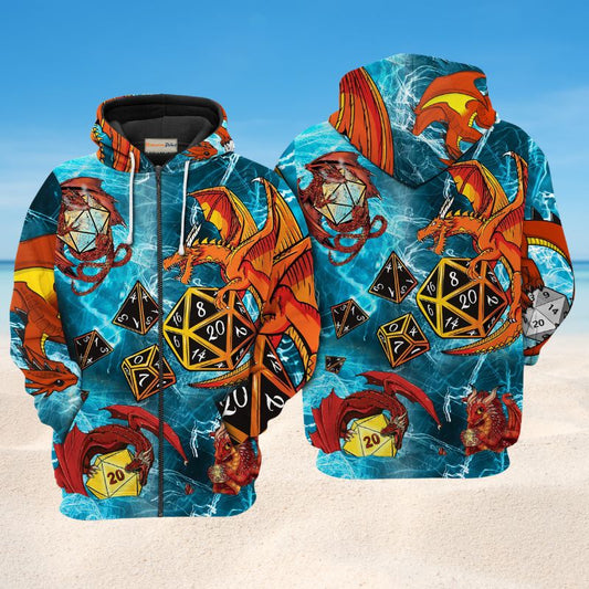 Fantasy Dragon Fire Dice Hoodie For Imaginative Adventures Casual Wear And Comfortable Layering