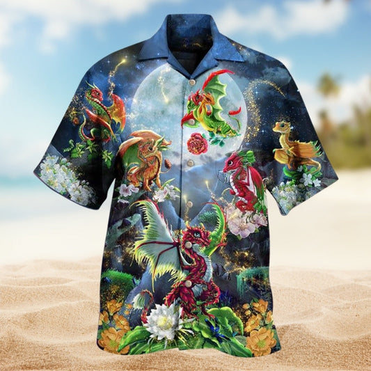 Dragon Flowers Hawaiian Shirt For Poolside Gathering And Easygoing Fashion