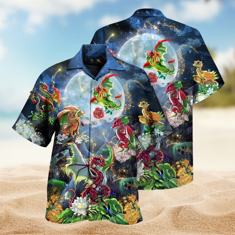 Dragon Flowers Hawaiian Shirt For Casual Weekend, Tropical Holiday, And Travel Ready Style