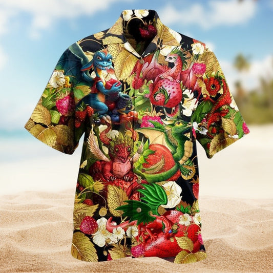Dragon Fruit Strawberry Hawaiian Shirt For Beach Party, Poolside Gathering, And Comfortable Travel Wear