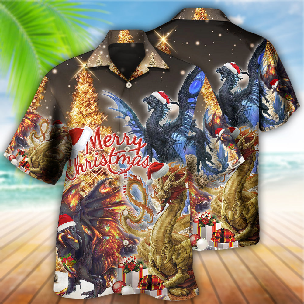 Gold Dragon Christmas Amazing Hawaiian Shirt Design View For Casual Summer Styling