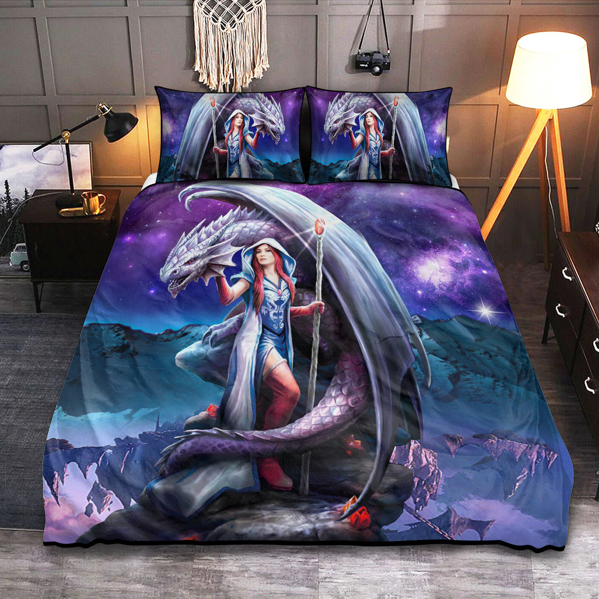 Galaxy Dragon Bedding Cover For Fantasy Bedroom Decor