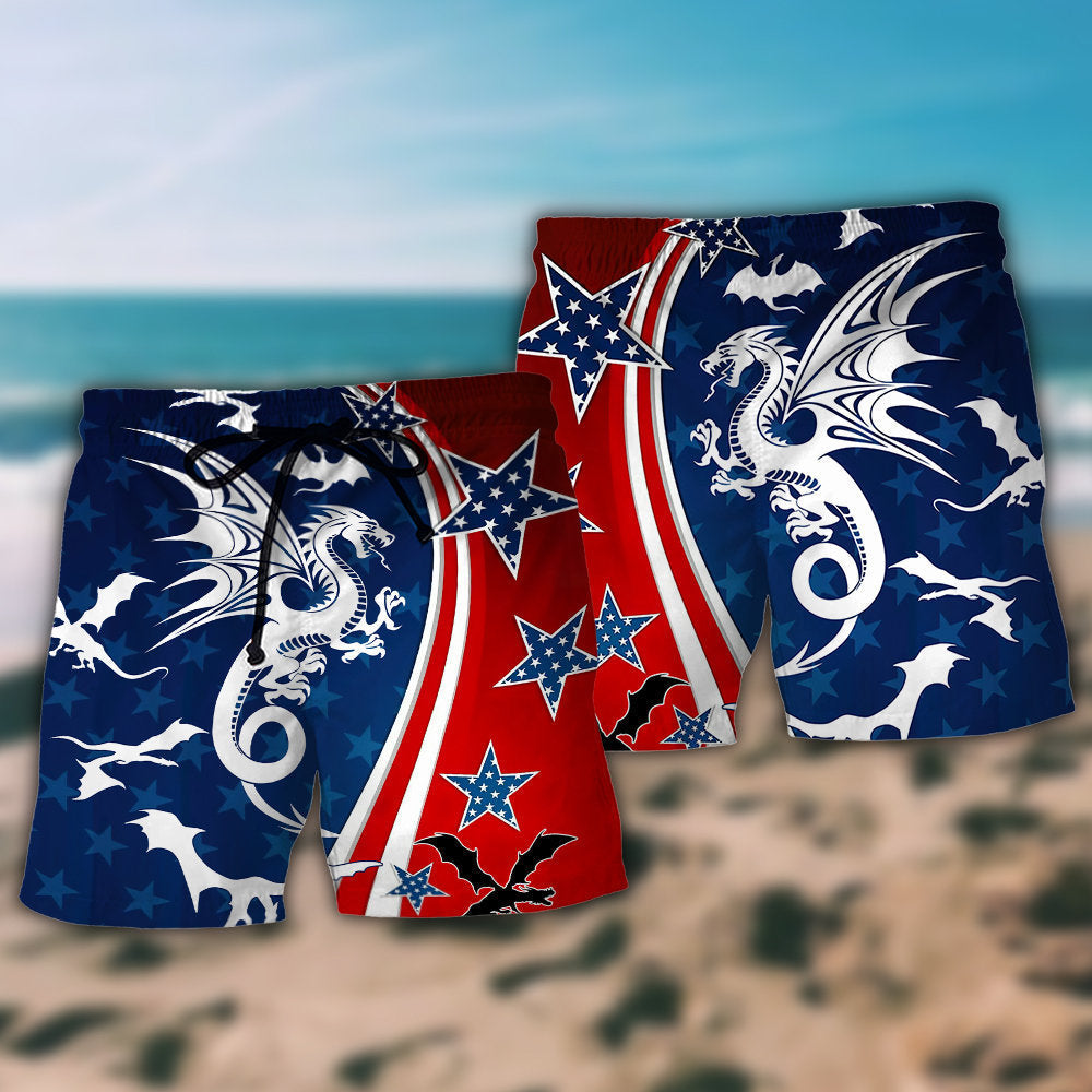 Independence Day Dragon Americana Beach Shorts Pattern Detail For Seaside Leisure And Relaxed Casual Wear