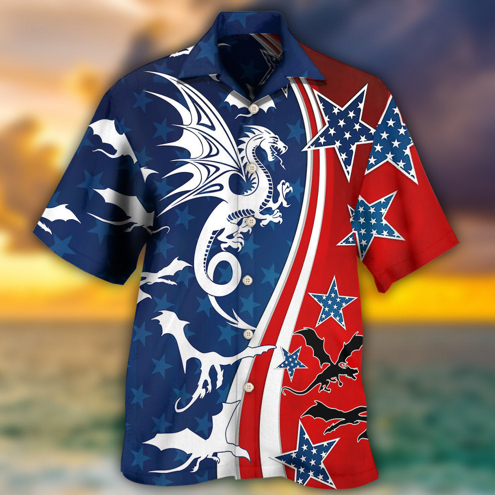 Dragon Independence Day American Hawaiian Shirt Design Detail For Sunny Adventures And Casual Wear