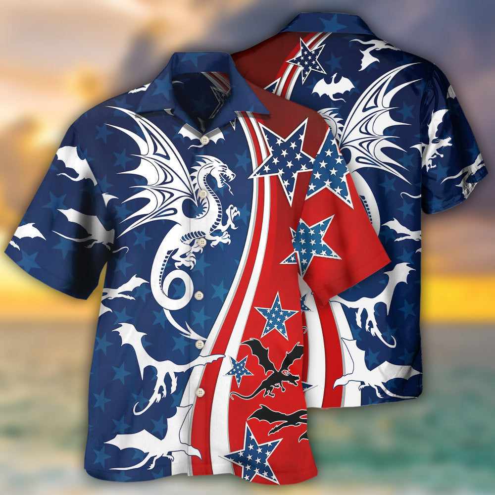 Dragon Independence Day American Hawaiian Shirt Artwork View For Weekend Travel And Beach Style