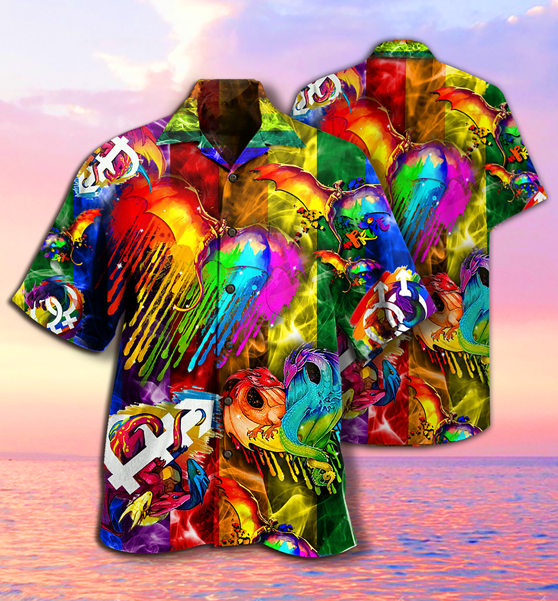 Rainbow Pride And Fantasy Dragon Hawaiian Shirt With All Over Print For Tropical Escapes Resort Wear And Outdoor Celebrations