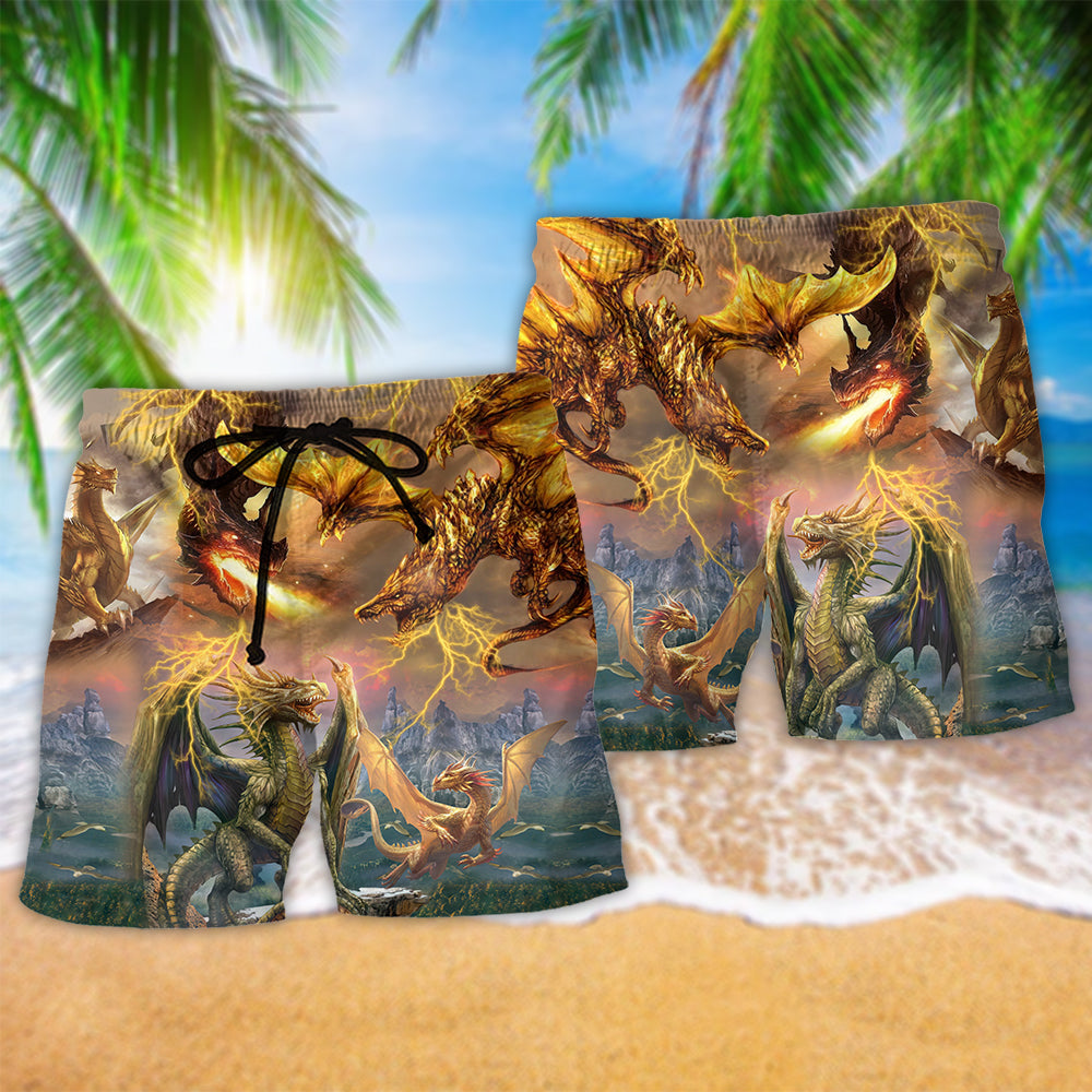 Dragon Fantasy Beach Shorts Pattern Detail For Outdoor Activities And Comfortable Resort Style