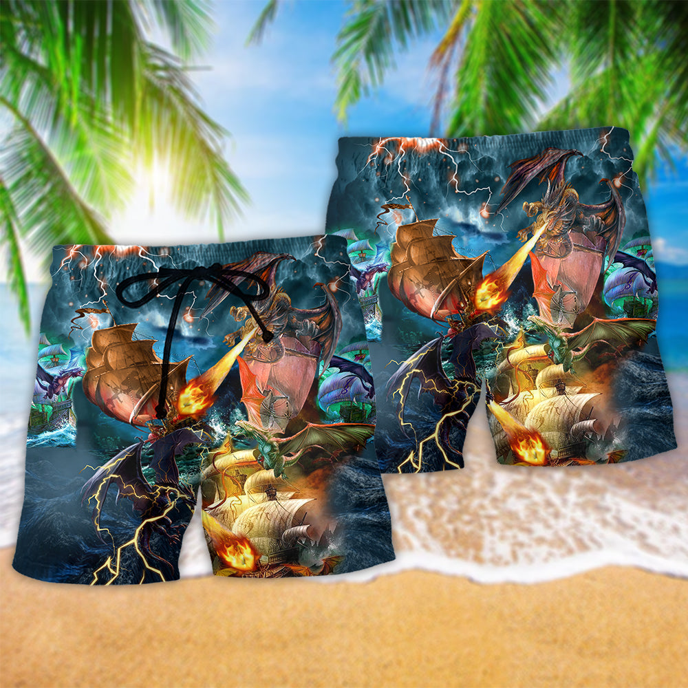 Dragon Love Life Blue Style Hawaiian Print Beach Shorts For Distinctive Warm Weather Style