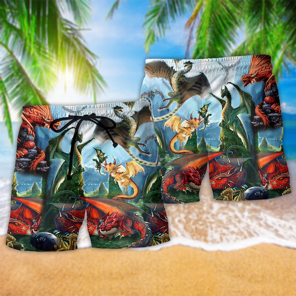Dragon World Beach Shorts Pattern Detail For Island Trips And Flexible Everyday Wear