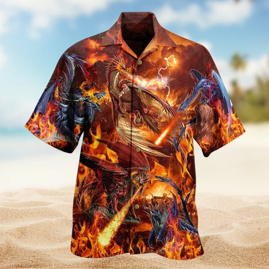 Fantasy Dragon Hawaiian Shirt For Coastal Travel, Casual Events, And Comfortable Summer Wear