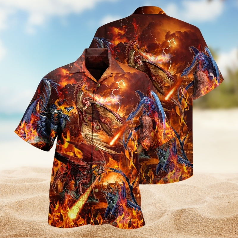 Fantasy Dragon Hawaiian Shirt For Coastal Travel, Casual Events, And Comfortable Summer Wear