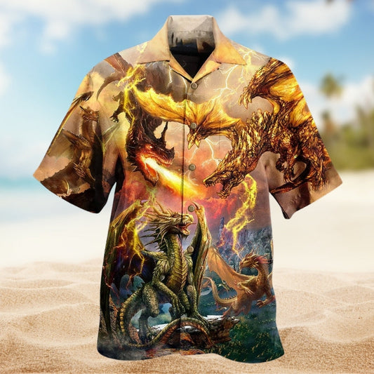 Dragon Fantasy Flame Hawaiian Shirt For Poolside Gathering And Coastal Style