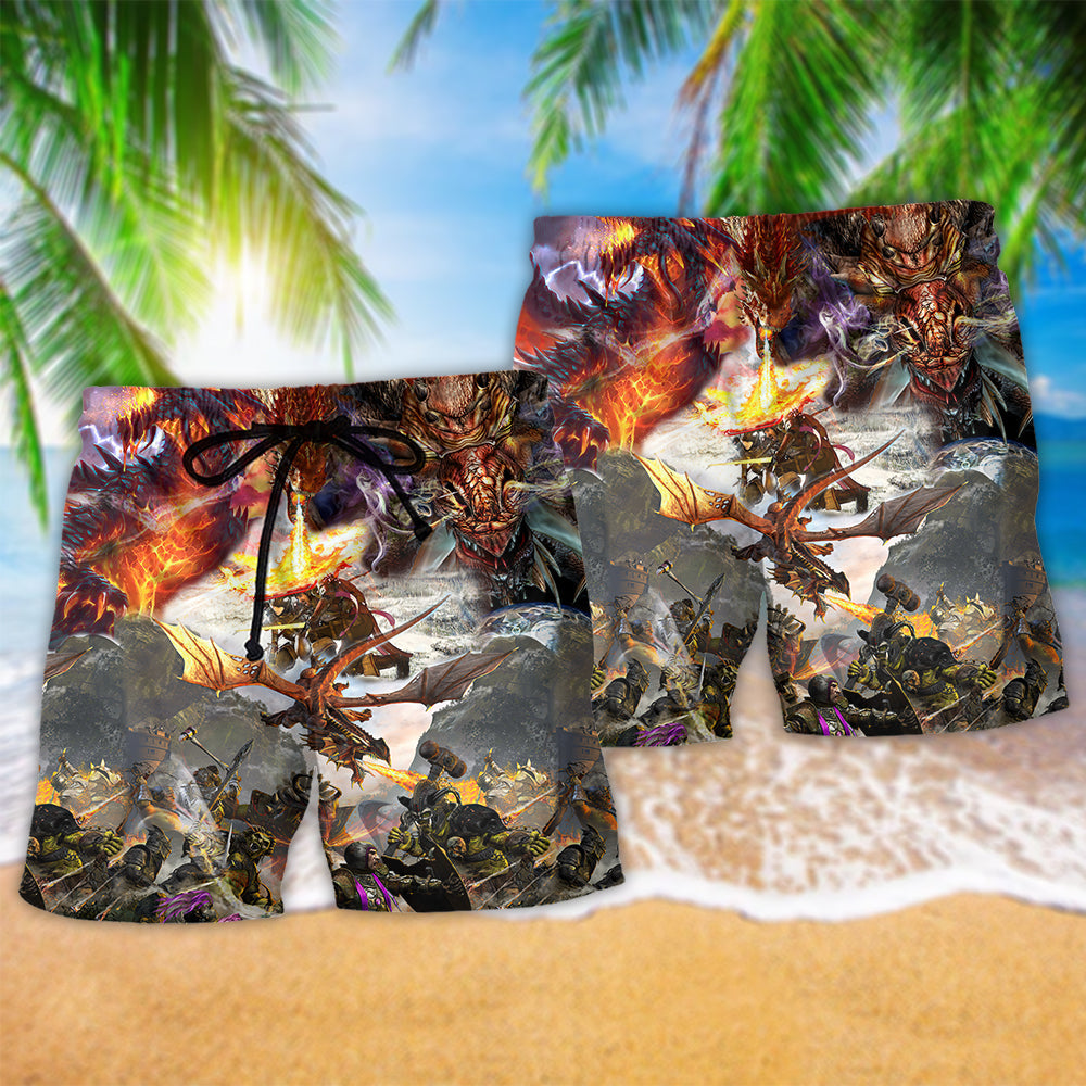 Dragon Fire Fantasy Power Beach Shorts Artwork View For Seaside Trips And Casual Style