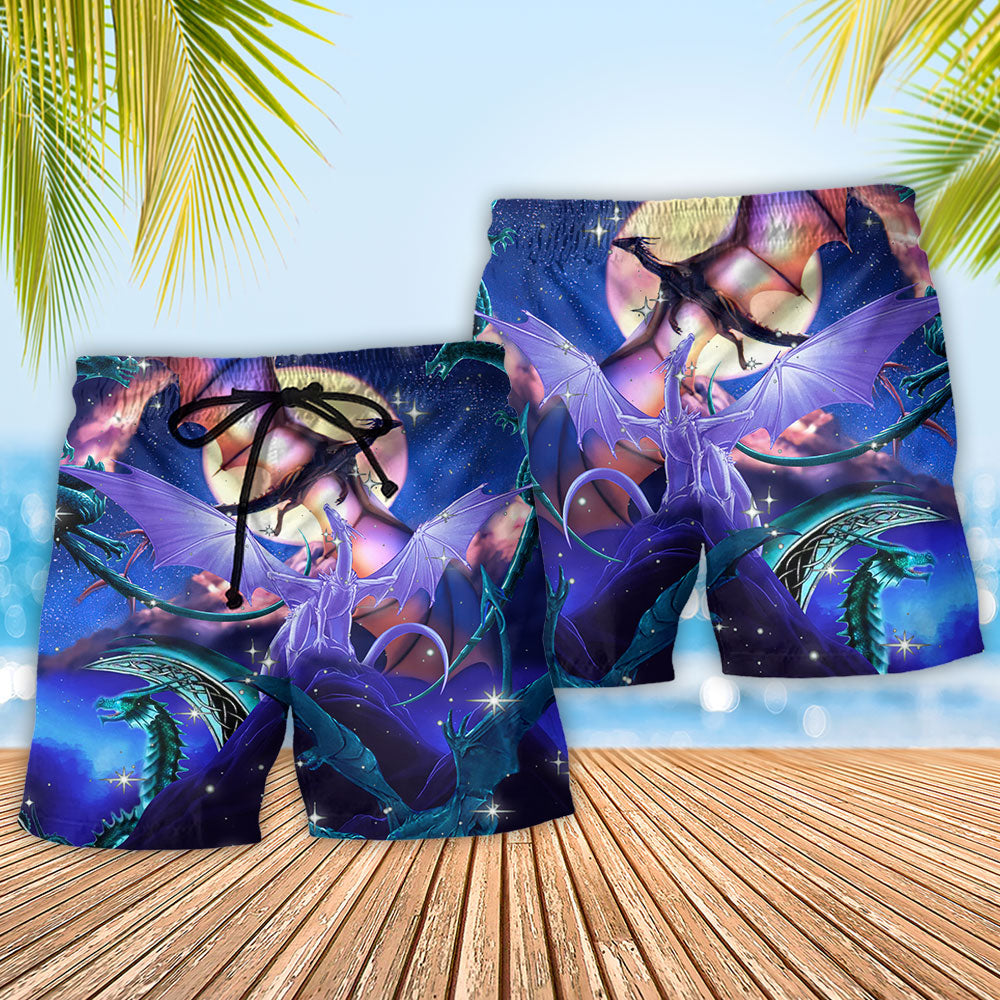 Dragon Galaxy Fantasy Beach Shorts Pattern Detail For Warm Weather Comfort And Distinctive Seasonal Style