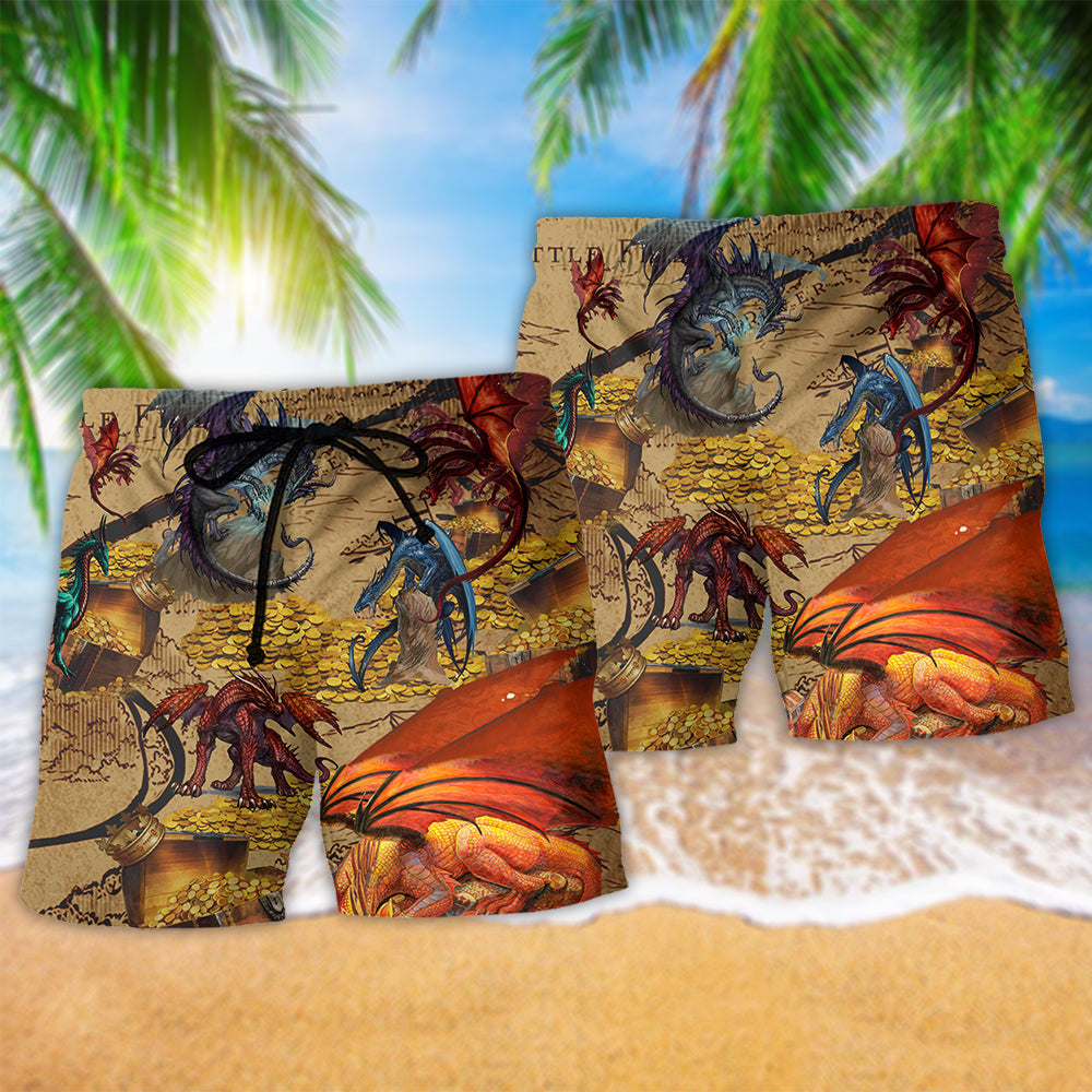 Golden Dragon Symbol Beach Shorts Pattern Detail For Holiday Travel And Leisure And Relaxation