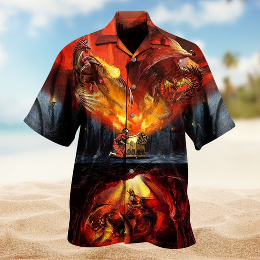 Dragon Legendary Flame Hawaiian Shirt For Tropical Holidays, Outdoor Gatherings, And Everyday Comfort